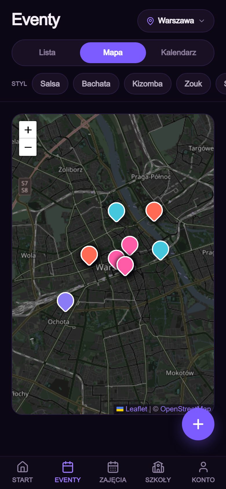 Danceity: mapa wydarzeń w Warszawie