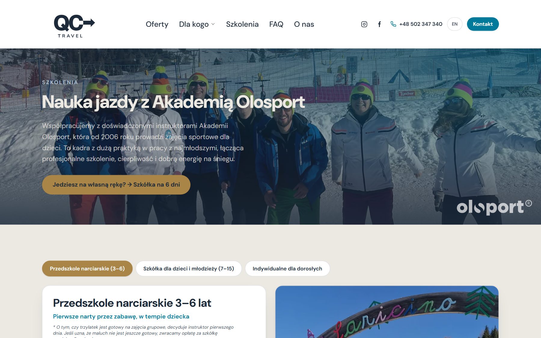QC Travel: strona szkoleń narciarskich