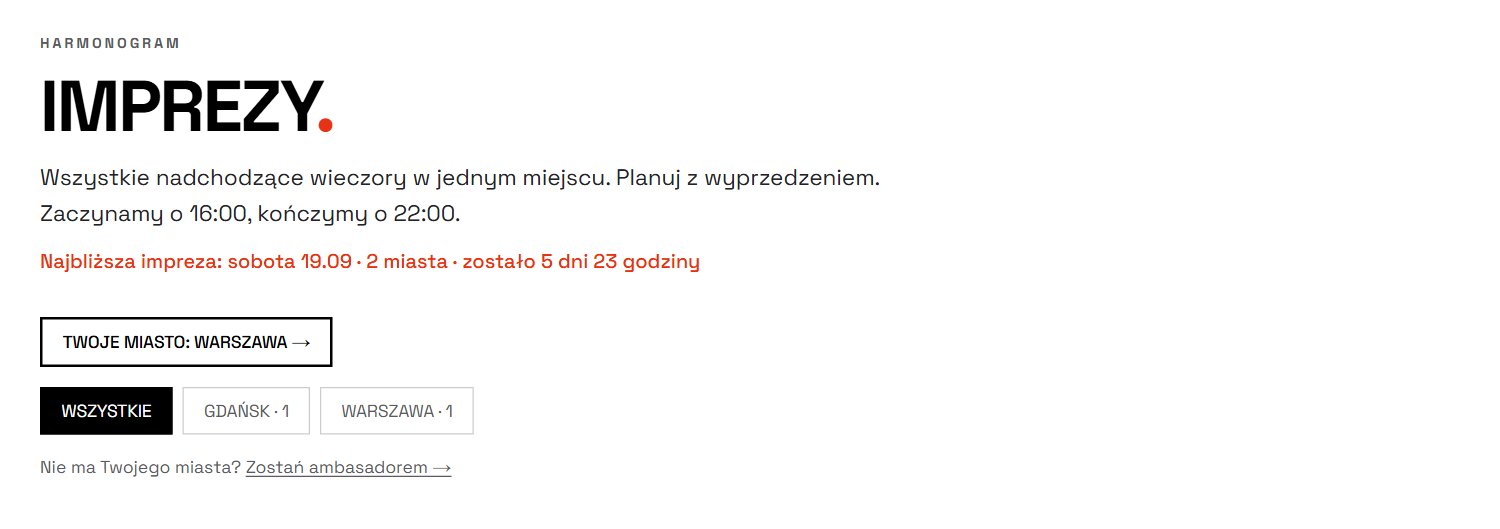 Harmonogram imprez Za Starzy na Techno: odliczanie do najbliższej imprezy i wybór miasta